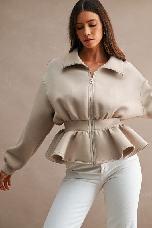 Scuba Peplum Hem Jacket Top