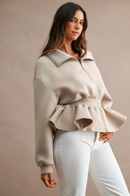Scuba Peplum Hem Jacket Top