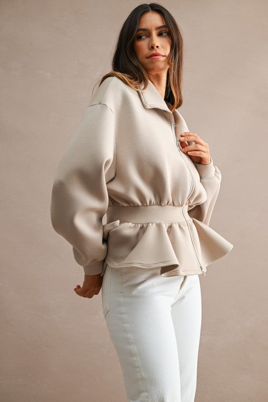 Scuba Peplum Hem Jacket Top