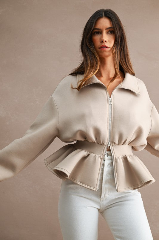 Scuba Peplum Hem Jacket Top