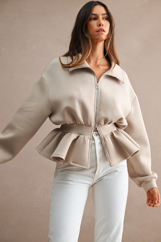 Scuba Peplum Hem Jacket Top