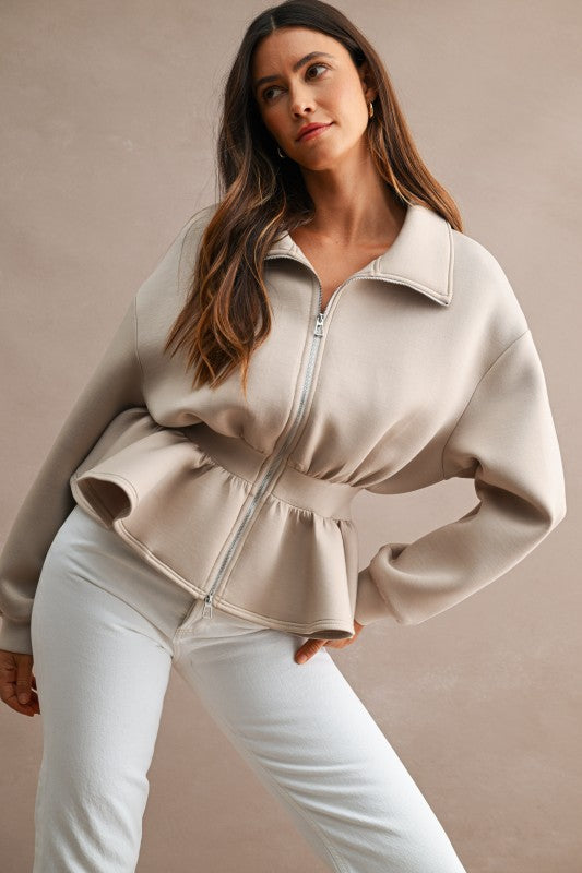 Scuba Peplum Hem Jacket Top
