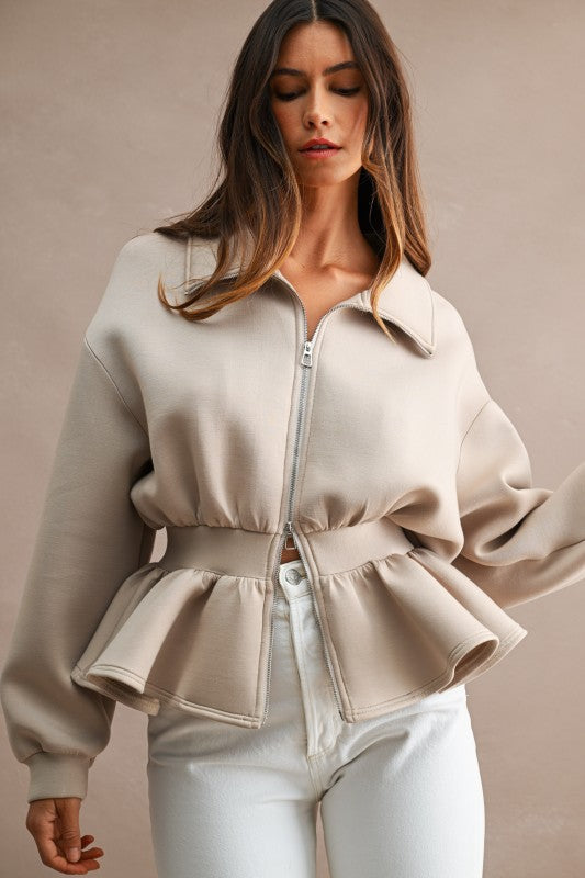 Scuba Peplum Hem Jacket Top