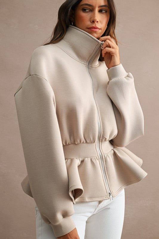 Scuba Peplum Hem Jacket Top