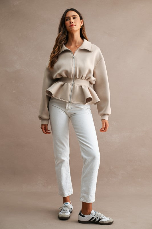 Scuba Peplum Hem Jacket Top