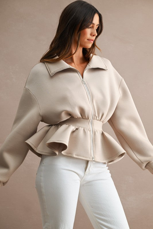 Scuba Peplum Hem Jacket Top