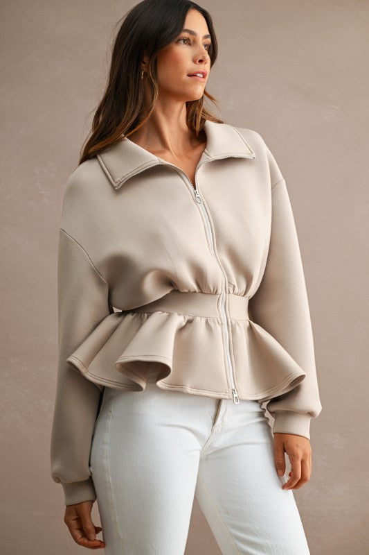 Scuba Peplum Hem Jacket Top
