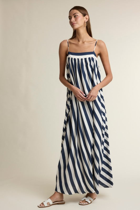 Stripe Adjustable Spaghetti Strap Maxi Dress