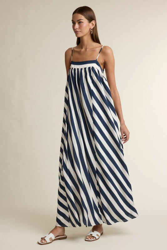 Stripe Adjustable Spaghetti Strap Maxi Dress
