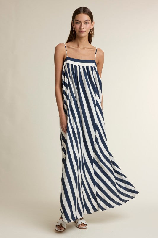 Stripe Adjustable Spaghetti Strap Maxi Dress