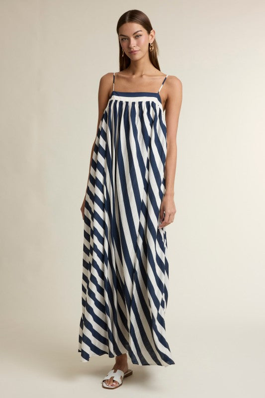 Stripe Adjustable Spaghetti Strap Maxi Dress