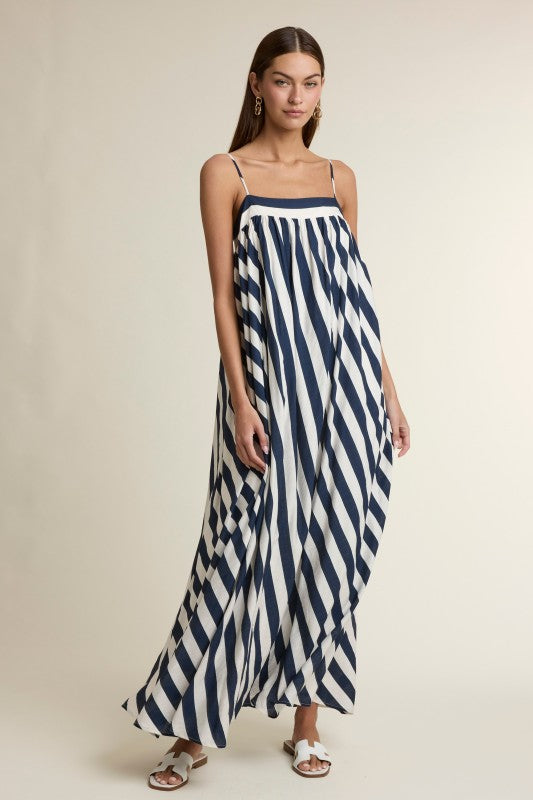 Stripe Adjustable Spaghetti Strap Maxi Dress