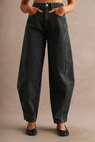 Barrel Leg Black Denim Jeans