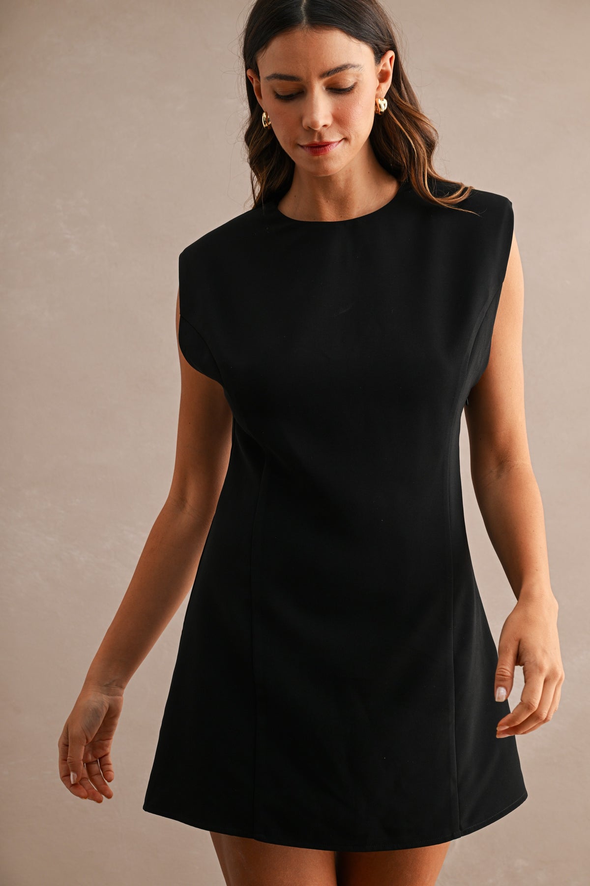 Sleeveless Solid Shoulder Pad Dress