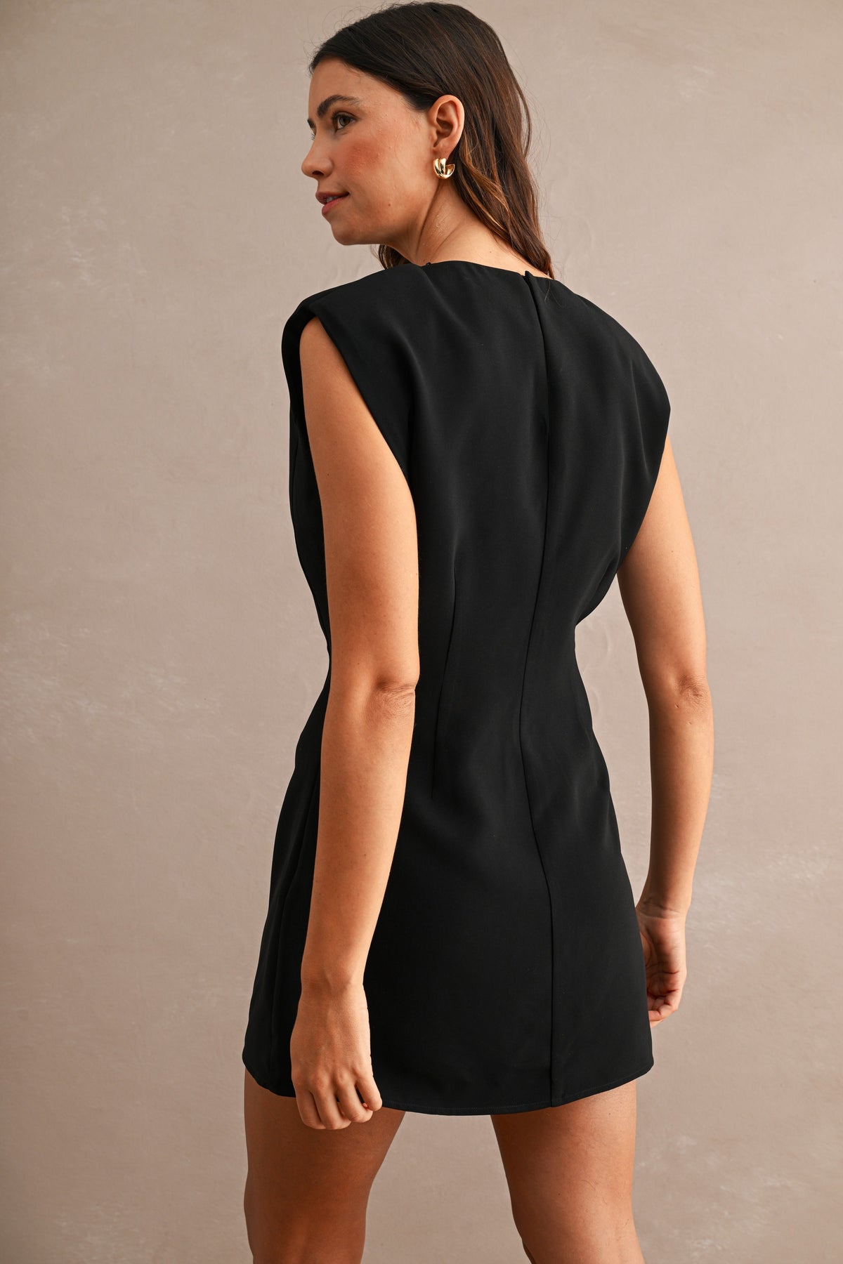 Sleeveless Solid Shoulder Pad Dress