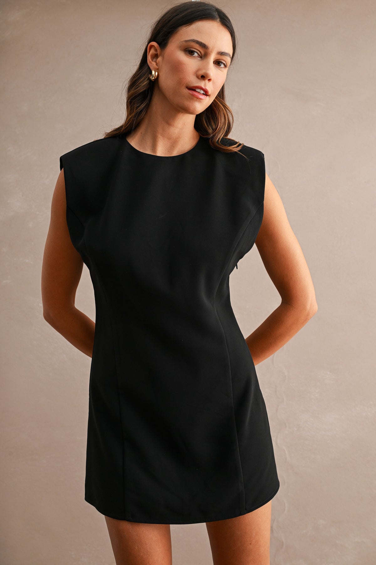 Sleeveless Solid Shoulder Pad Dress