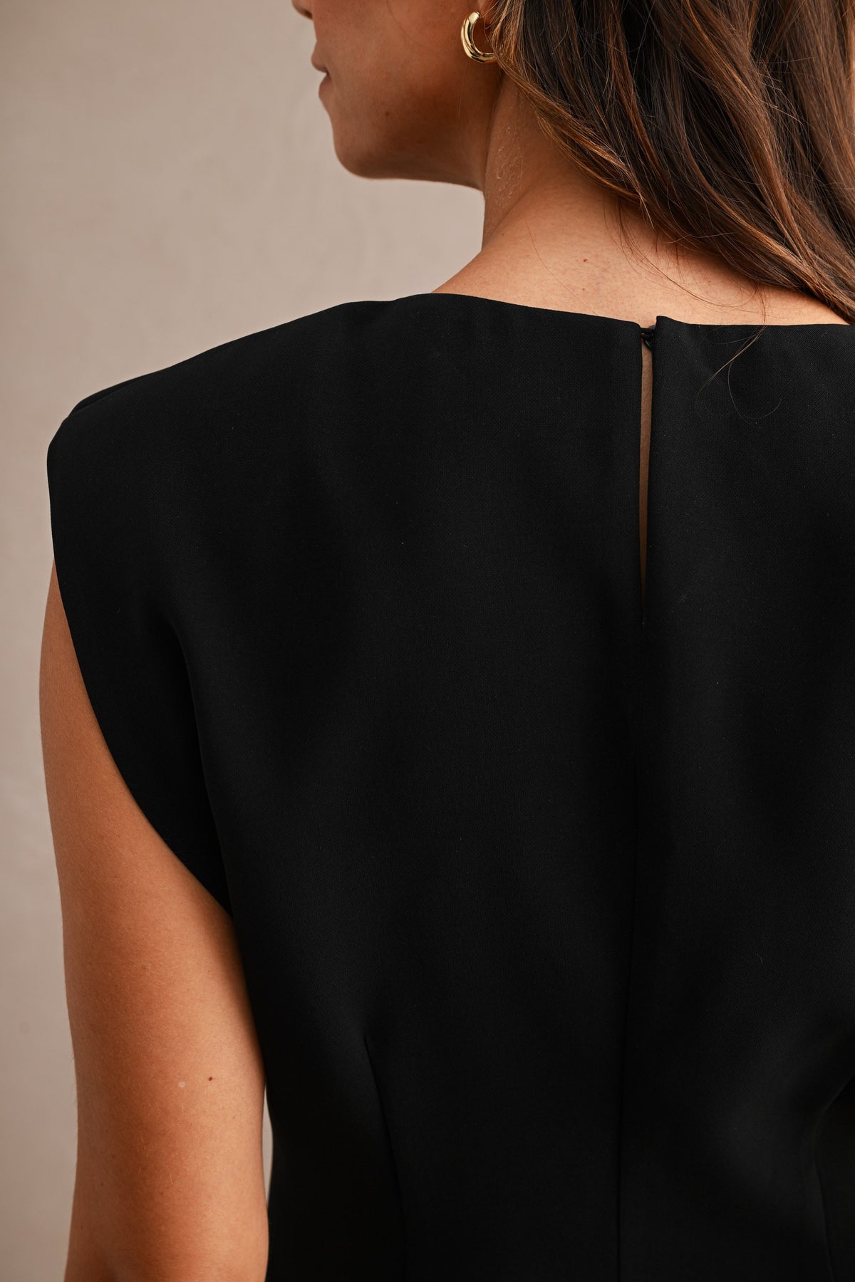 Sleeveless Solid Shoulder Pad Dress