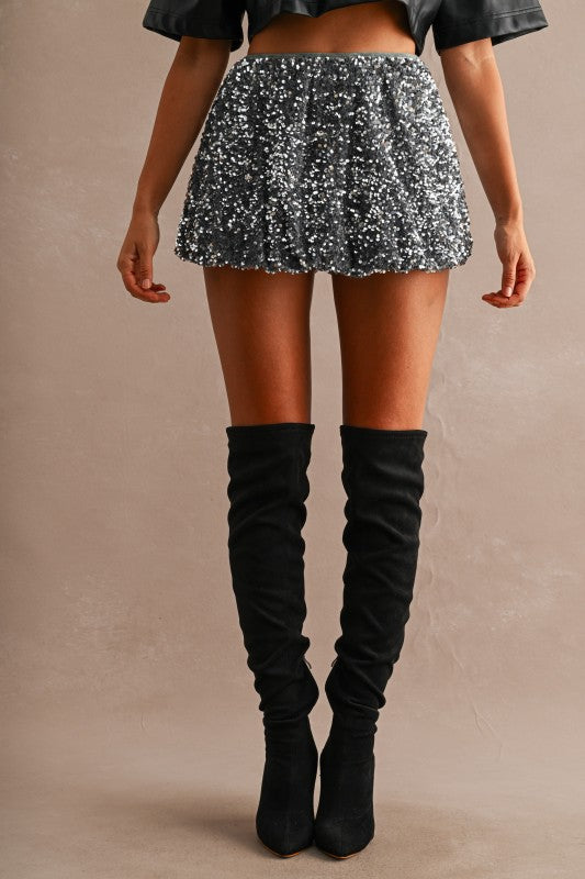 Sequin High-waisted Bubble Skort