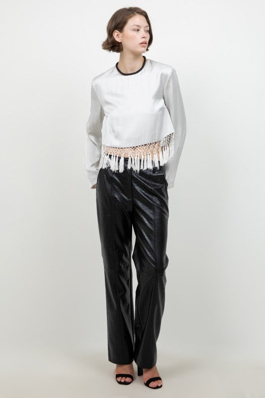 Grey Satin Tassel Top