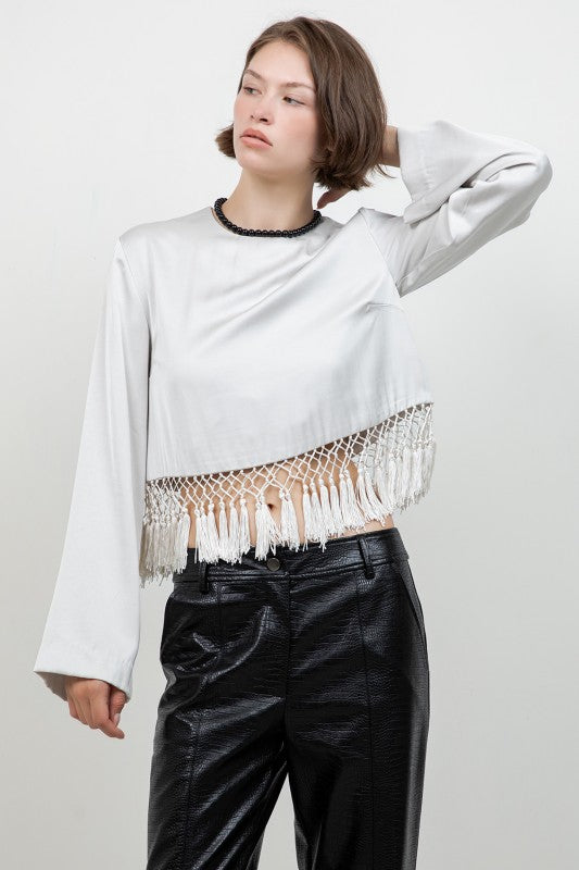 Grey Satin Tassel Top