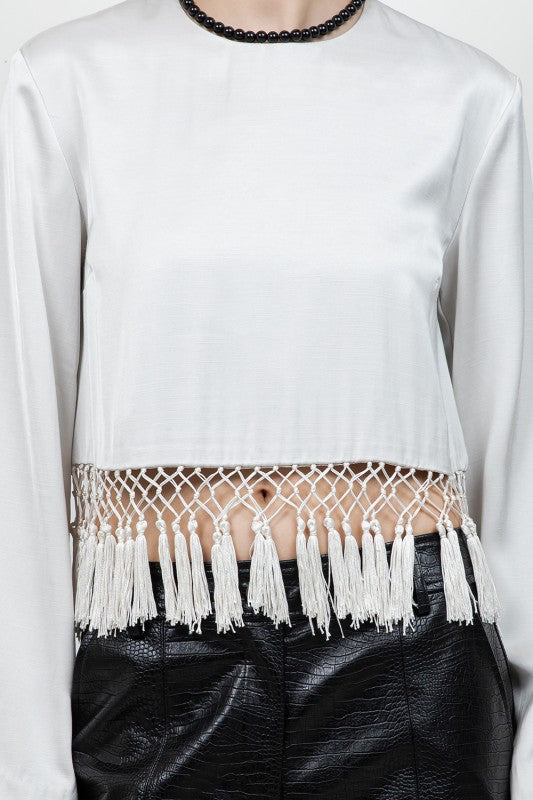Grey Satin Tassel Top