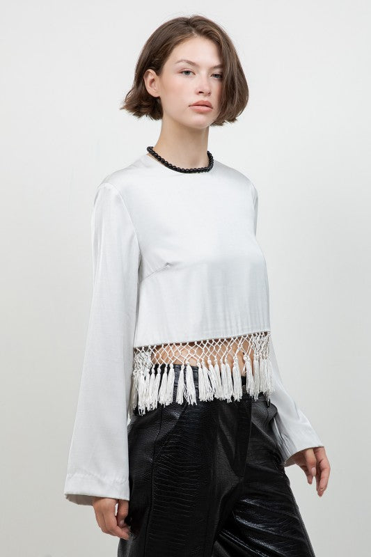 Grey Satin Tassel Top