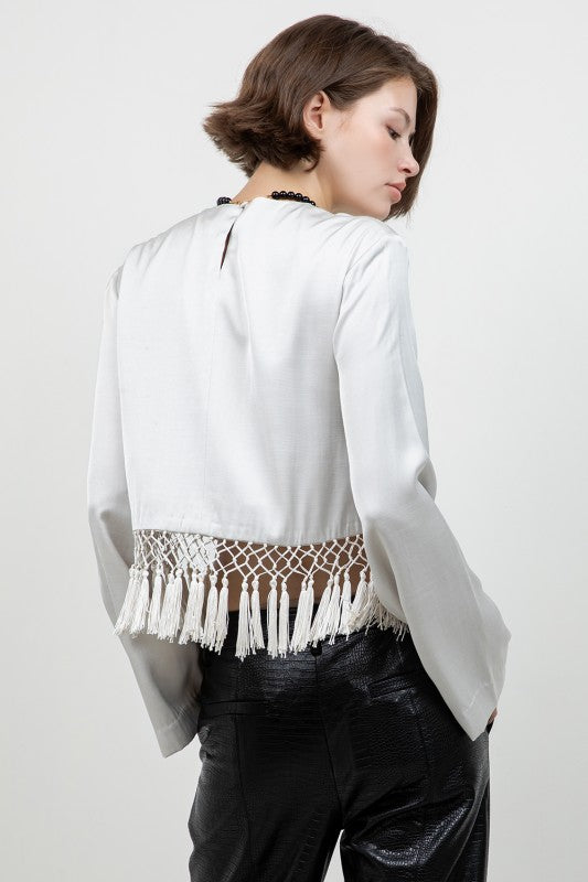 Grey Satin Tassel Top