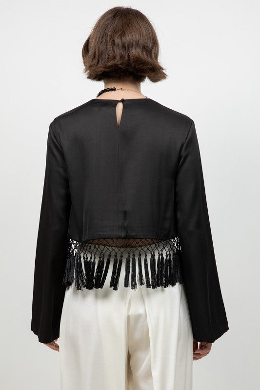 Black Satin Tassel Top