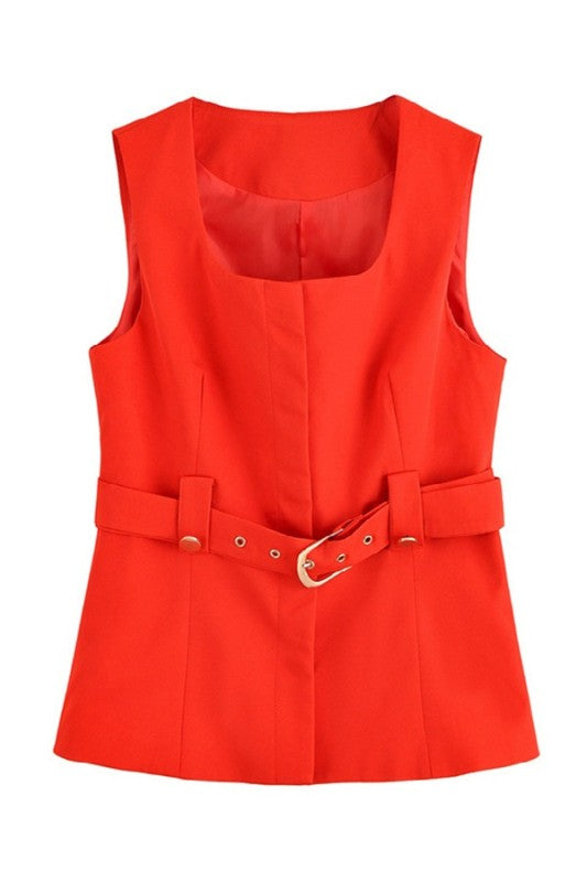 Solid Belted Long Vest