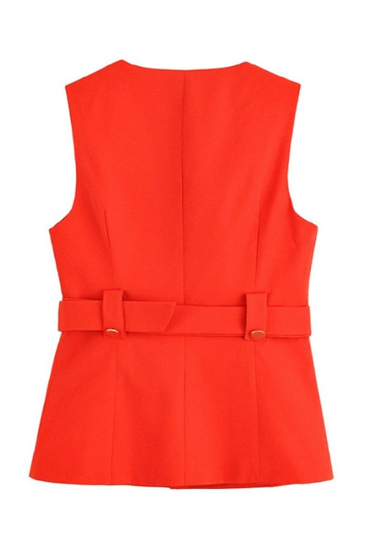Solid Belted Long Vest