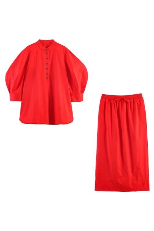 Puff Sleeve Shirt And Skirt Set