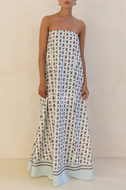Printed Strapless Maxi Dress