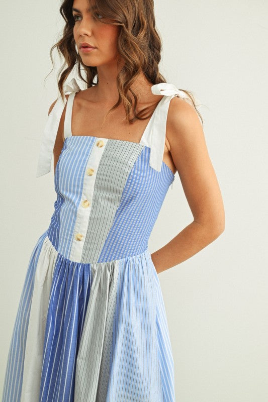 Mixed Stripe Fabric Patchwork Dress