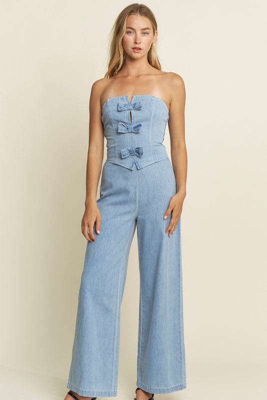Strapless Bow Detail Wide Leg Jumpsuit