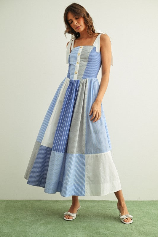 Mixed Stripe Fabric Patchwork Dress