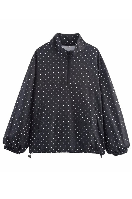 Polka Dot Half Zip Pullover Jacket