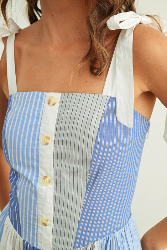 Mixed Stripe Fabric Patchwork Dress