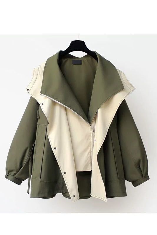 Color block hooded jacket top