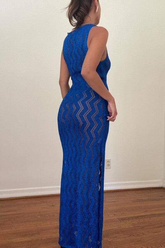 Metallic Blue Cover Up Dress