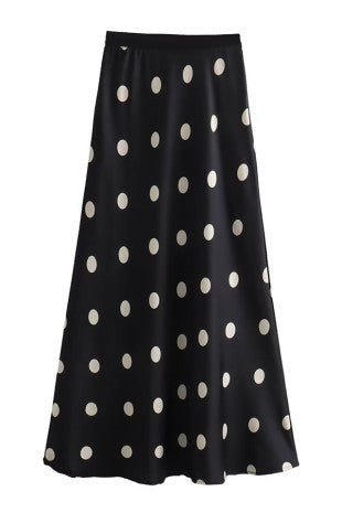 Polka Satin Midi Skirt