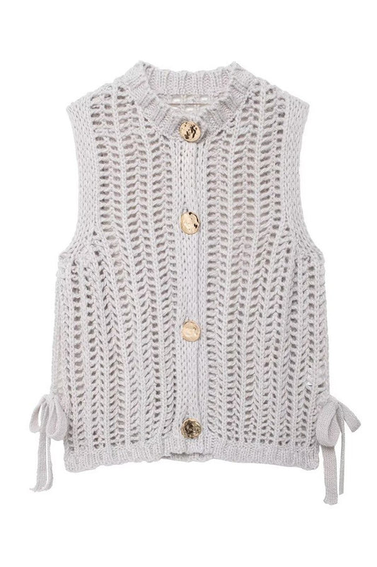 Solid Round Neck Sweater Vest Top