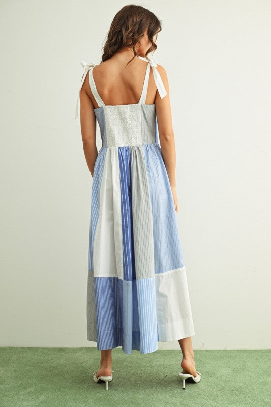 Mixed Stripe Fabric Patchwork Dress