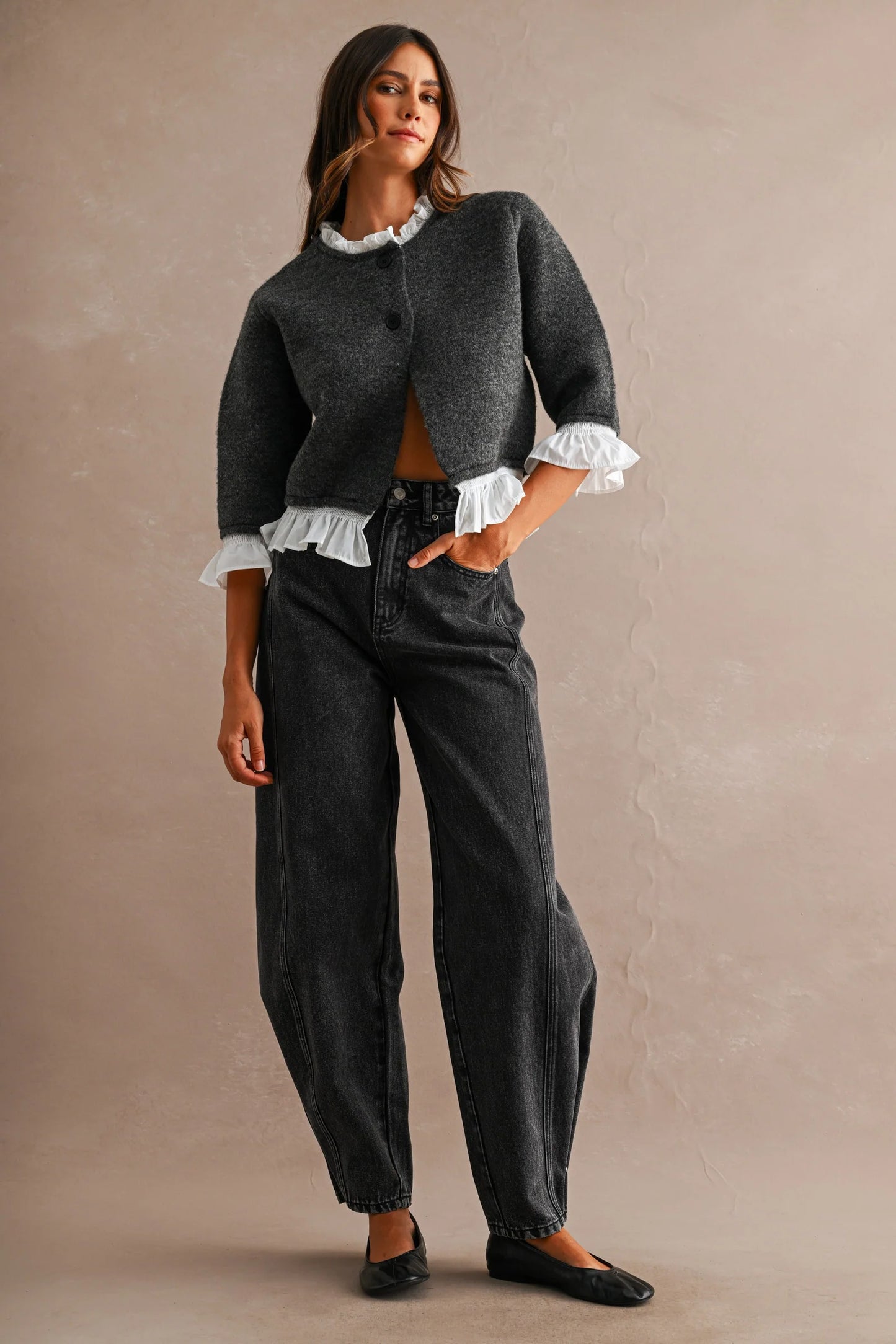 Barrel Leg Black Denim Jeans